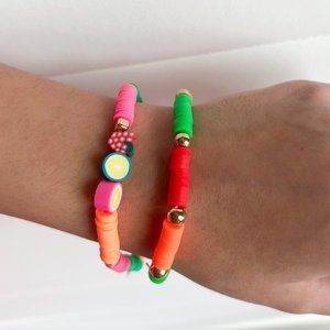 Summer Themed - Pink and Green Beaded Bracelet